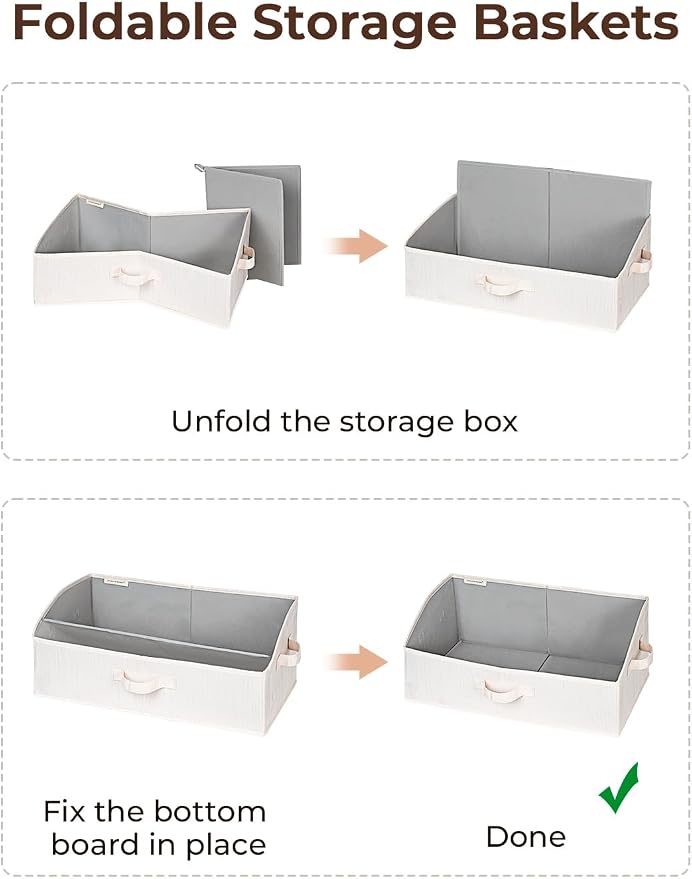 StorageWorks Closet Baskets for Shelves, Trapezoid Storage Bins, Closet Organizers and Storage, Clothes Organizing Bins, Large, Mixing of Beige, White & Ivory, 3-Pack