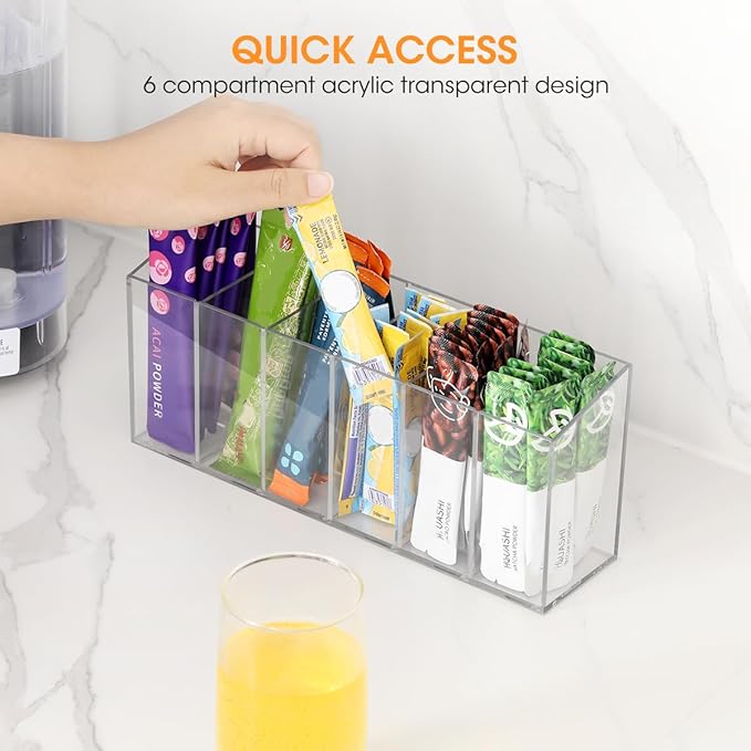 AIEVE 2 Pack Drink Packet Organizer, Water Drink Packet Holder with Removable Dividers for Pantry Organizers and Storage, Water Flavor Powder Mix Holder for Kitchen Storage Organization