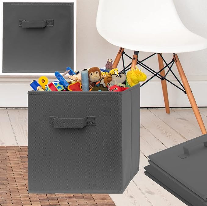 Fabric Storage Cubes - 8 Pack - Cube Storage Organizer Bins | Handles on Both Sides | Foldable Cube Storage Bin for Home, Kids Room, Nursery and Playroom | Closet and Toys (Dark Grey - 8