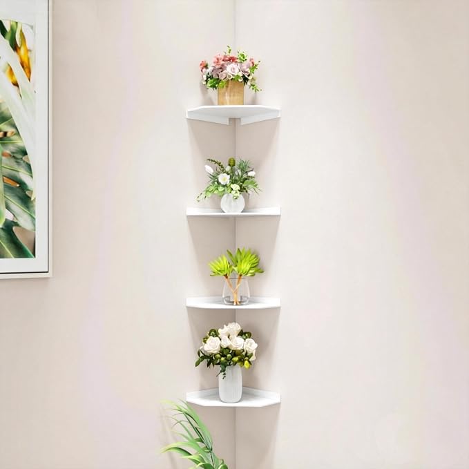 10 Inch White Floating Corner Shelf Wall Mounted, Large Triangle Storage Shelf for TV Box, Router, Speakers & Decor