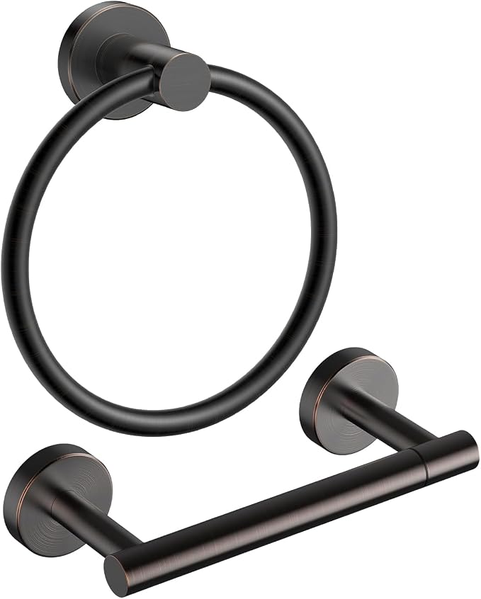 FORIOUS Toilet Paper Holder Wall Mount, SUS304 Stainless Steel Double Post Pivoting Tissue Roll Holder and Hand Towel Ring Set for Bathroom, RV, Bathroom Hardware Accessories Set, ORB, Classic