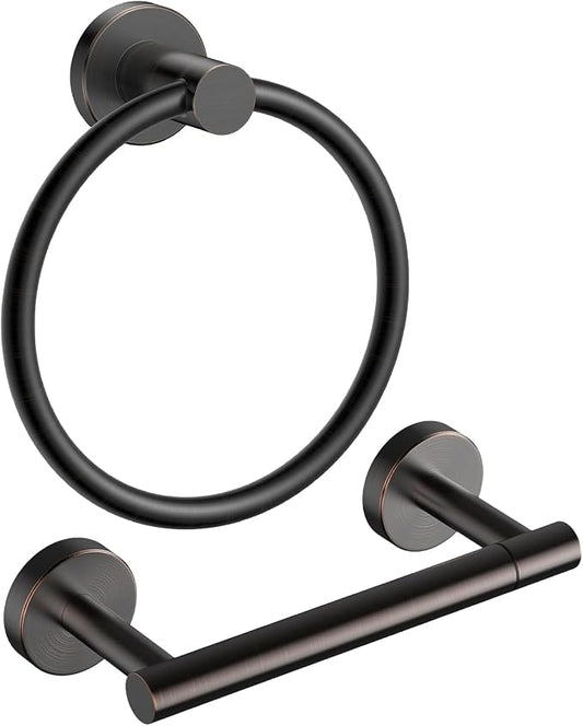 FORIOUS Toilet Paper Holder Wall Mount, SUS304 Stainless Steel Double Post Pivoting Tissue Roll Holder and Hand Towel Ring Set for Bathroom, RV, Bathroom Hardware Accessories Set, ORB, Classic