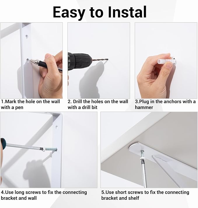 HOME MASTER HARDWARE 20 x 13 inch Heavy Duty Shelf Brackets, 4-Pack White Metal L Brackets - 90 Degree Angle Supports for Wall Mounted Wood Shelving, Floating Shelves with Screws