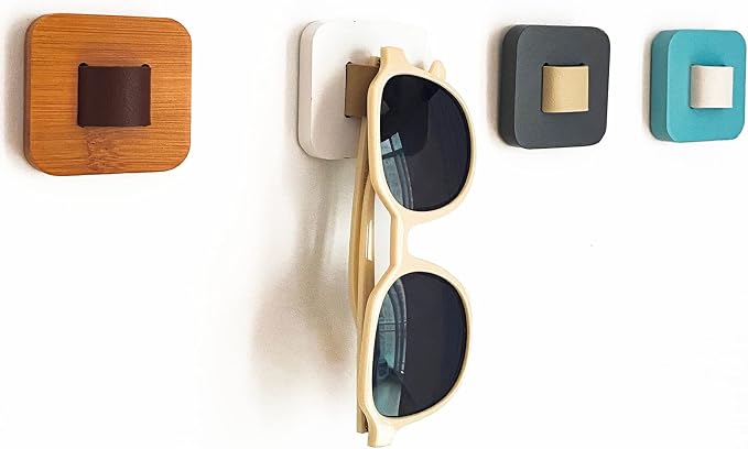 Sunglasses Organizer Wood Sunglasses Storage Wall Mounted Eyeglasses Holder Eyewear Display,Home Decor, (2pcs-Wood Color-Short-Sunglass Holder)