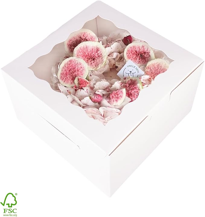 qiqee White 8"x8"x5" Cake Box 36Pcs, 8" White Cake Round Boards 36Pcs, for Cake, Treat Cookie Dessert, Birthday Party