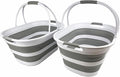 SAMMART 38L (10 Gallons) Collapsible Plastic Laundry Basket - Foldable Storage Container/Organizer - Portable Washing Tub - Space Saving Laundry Hamper (White/Grey (Set of 2))