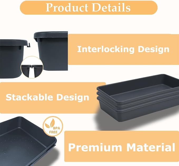 3PCS Large Plastic Drawer Organizer, 12" X 6" Desk Drawer Organizer and Storage Trays, Large-size Storage Bins, Organization and Storage Container for Makeup Vanity, Kitchen Utensil, Office, Bathroom