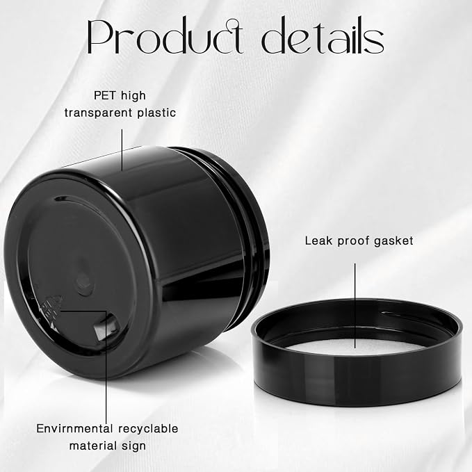 SATINIOR 12 Pack 2 oz Plastic Container Jars with Lids Round Clear Travel Cosmetic Container Slime Jar for Toiletries, Lotion, Cream, Ointment, Makeup, Rhinestone, Sample, Kitchen Storage(Pure Black)