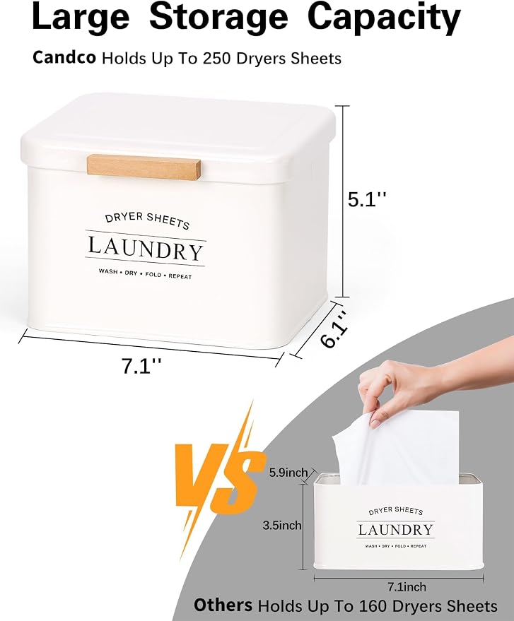 Dryer Sheet Holder with Hinged Lid for Laundry Room Organization, Metal Farmhouse Dryer Sheet Container, Laundry Room Decor and Accessories (Cream)