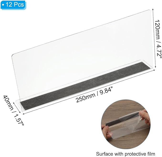 PATIKIL 12 Pack Shelf Dividers for Closet Organization, 9.8x1.57x4.7 Acrylic Magnetic Closets Separator Kitchen Cabinet Shelves Under Bed Blocker for Bedroom Kitchen Office, Clear