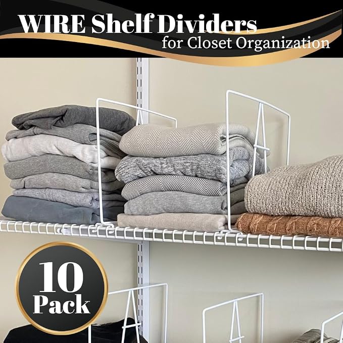 Evelots Wire Shelf Dividers - 10 Pack - Closet Storage & Organization for Office/Pantry/Garage - Tall Shelf Separator - Easy Clip - No Tool - Solid Coated Steel