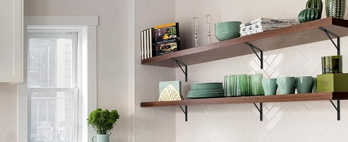16 Pack L12 x H 8" Black Heavy Duty Shelf Brackets with Screws Metal Shelf Brackets Shelf Support Angle Brackets for Shelves L Brackets Heavy Duty Floating Shelf