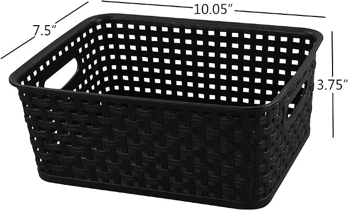 Asking Plastic Weave Storage Baskets, Set of 6 Multi-use Organizer Bin, Black