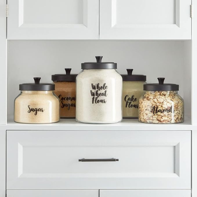 Talented Kitchen Labels for Food Containers - 135 Count, Preprinted Black Cursive on Clear Backing, Water-Resistant - Pantry & Kitchen Storage Labels for Jars & Bins - Easy Peel & Stick