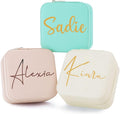Bridesmaid Gifts Jewelry Box Personalized Small Jewelry Travel Case Custom PU Leather Portable Bridesmaid Proposal Boxes Mini Jewellery Organizer Storage Earrings Rings Necklaces for Women Girls-Pink