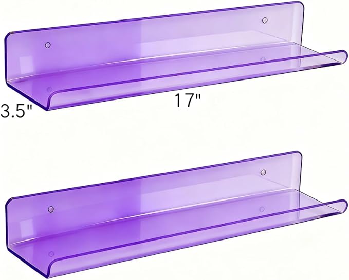 ROYALITA 2-Pack Acrylic Shelves Wall Mounted, 17 Inch Display Shelves | for Small Items Plants Organize Wall Shelves for Gaming Room, Bedroom, Living Room, Office, Purple