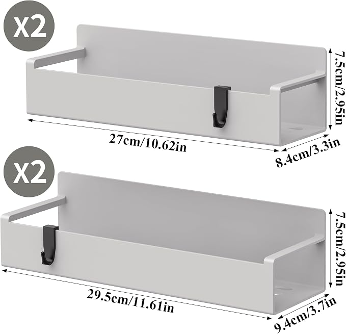 HuggieGems 4 Pack Magnetic Spice Rack Organizer for Refrigerator and Oven, Light Grey Fridge Organizers and Storage for Kitchen