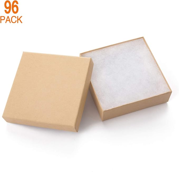GEFTOL Jewelry Gift Boxes 96 Pack 3.5x3.5x1 Inch Cardboard Jewelry Boxes,Small Gift Boxes for Jewelry Earrings Necklaces Handmade Bangles Bracelets(Brown)