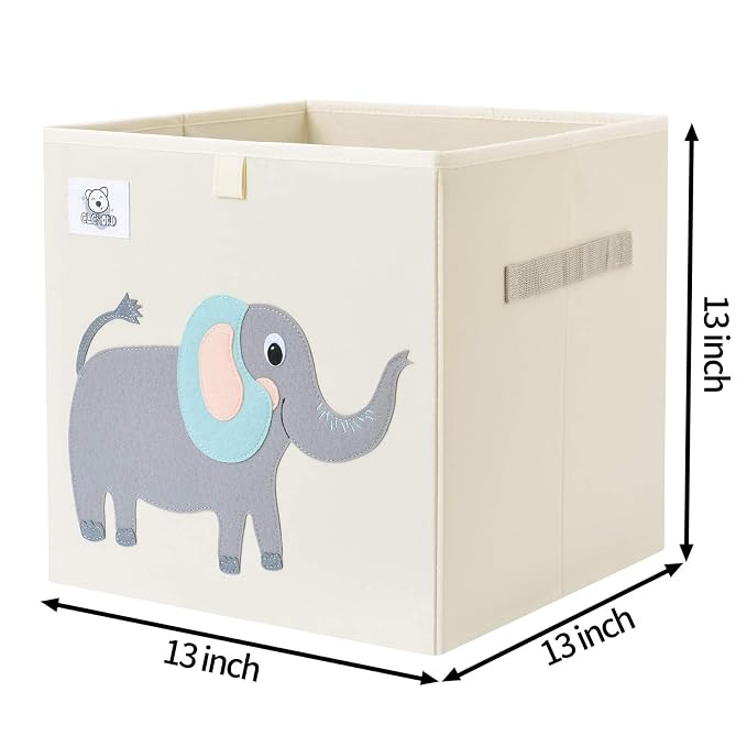 Foldable Animal Cube Storage Bins Fabric Toy Box/Chest/Organizer for Toddler/Kids Nursery, Playroom, 13 inch (Cute Elephant)