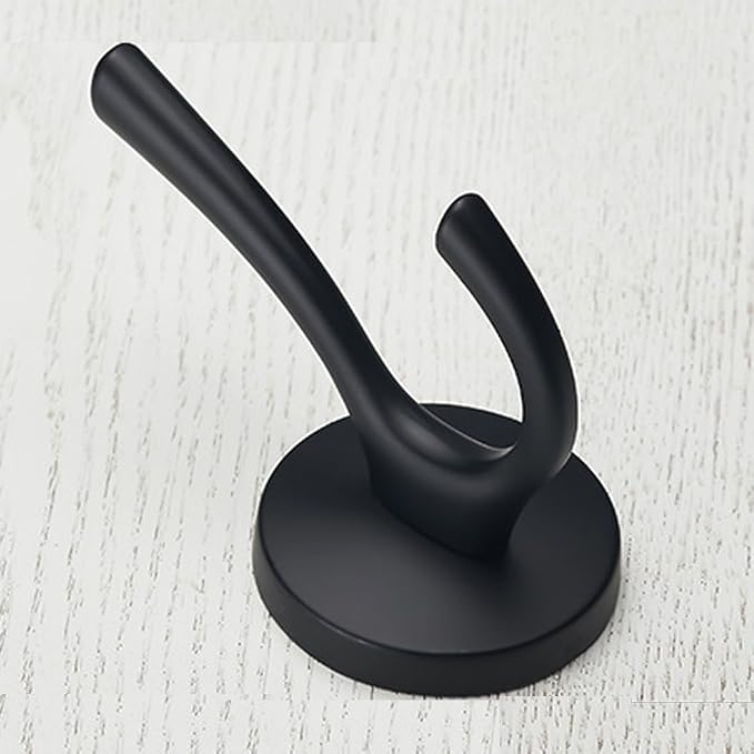 Mellewell Double Robe Hook 4-1/5'' Height Heavy Duty Towel Coat Hooks Wall Mounted Matte Black, 2 Pack, 09001D