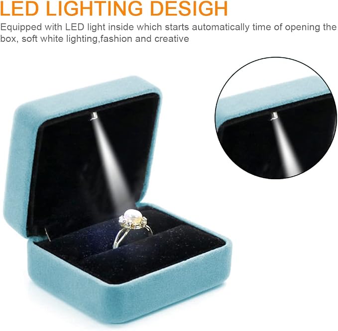 Velvet Ring Box with LED Light Jewelry Display Gift Box for Proposal,Engagement, Wedding