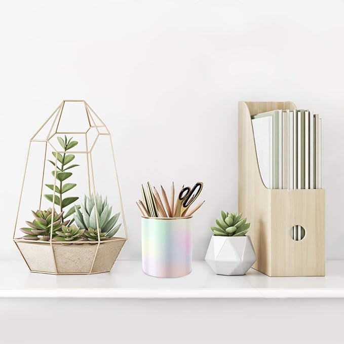 Cute Pen Holder for Desk, Pencil Cup Holder Desktop Stationery Makeup Brush Organizer Decor for Teen Girls Durable Ceramic Desk Organizer for Office, Classroom, Home, Colorful