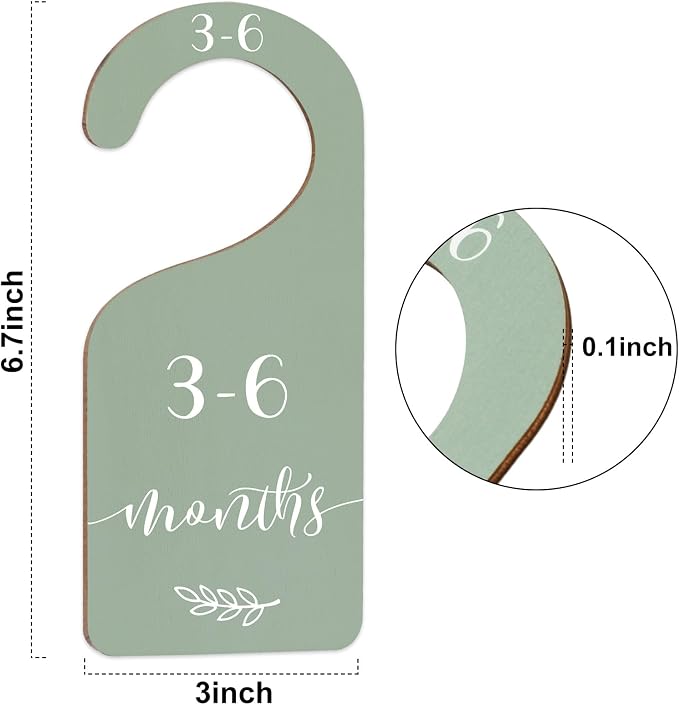 Whaline 7 Pcs Terrazzo Wood Baby Closet Size Dividers with White Velvet Bag Newborn to 24 Month Thicken Infant Wardrobe Hanger Organizers for Home Nursery Party Supplies