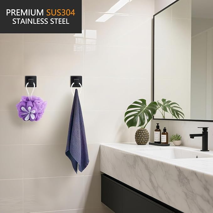 Nolimas Towel Hook Stainless Steel Bathroom Rustproof Clothes Towel Coat Hook Wall Mounted Square Toilet Kitchen, Heavy Duty Door Hanger, 1 Pack, Matte Black