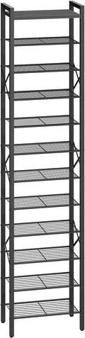 YATINEY 12-Tier Narrow Shoe Rack, Tall Shoe Rack for 12-24 Pairs, Slim Shoe Storage Organizer with Wooden Top, Space Saving, Metal Frame, for Entryway, Black SS61BB