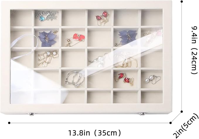 Stratalife Jewelry Organizer 30 Grid Earring Organizer Tray with Lid Jewelry Storage Tray for Earring Necklace Drawer Display for Women, 13.78"x9.4"x1.75"