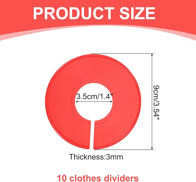 uxcell 10 Pcs Clothes Dividers,Round Closet Rack Dividers Clothing Rack Size Dividers Blank Labels Writable & Reusable for Hanging Clothes Sorting Size, Red