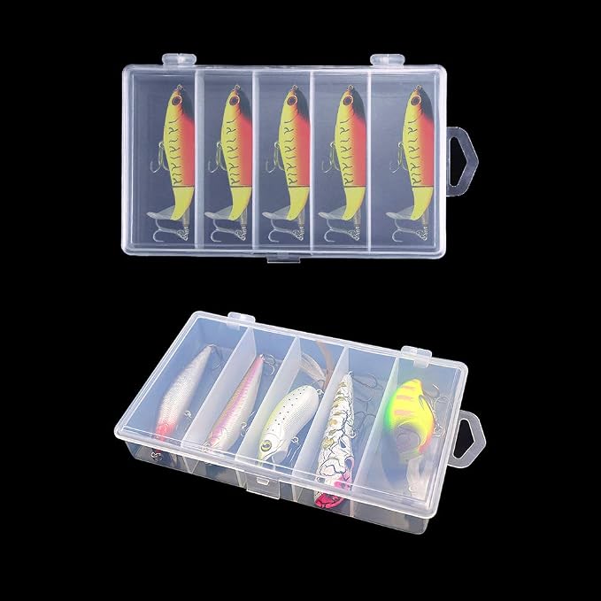 4 Pack 5 Grid Clear Plastic Fishing Tackle Bait Hooks Storage Box,Visible Bead Jewelry Making Findings Utility Organizer Container Case for Jewelry,DIY Crafts(7.1" x 4.3" x 1.2")