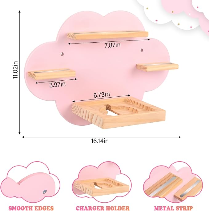 Clouds for Toniebox 1/2 Tonies Figures Organizer Storage Shelf Wall Mounted, Magnetic Floating Shelves for Toniebox Player Display Collection 20~30 Characters (Pink)