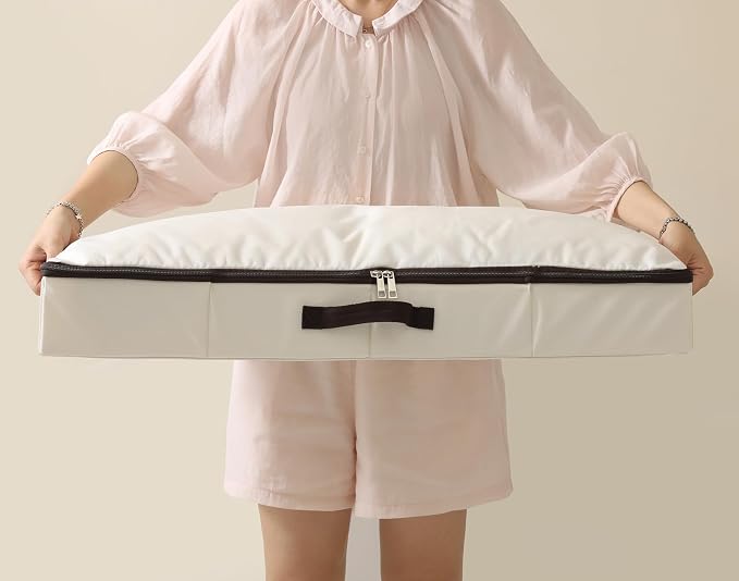 iwill CREATE PRO Low Profile Under Bed Storage Containers with Clear Label Holder, Foldable Sturdy Underbed Storage Boxes, Closet Organizers for Seasonal Clothes, Bedding, Shoes (Beige, 29.5*15*4")