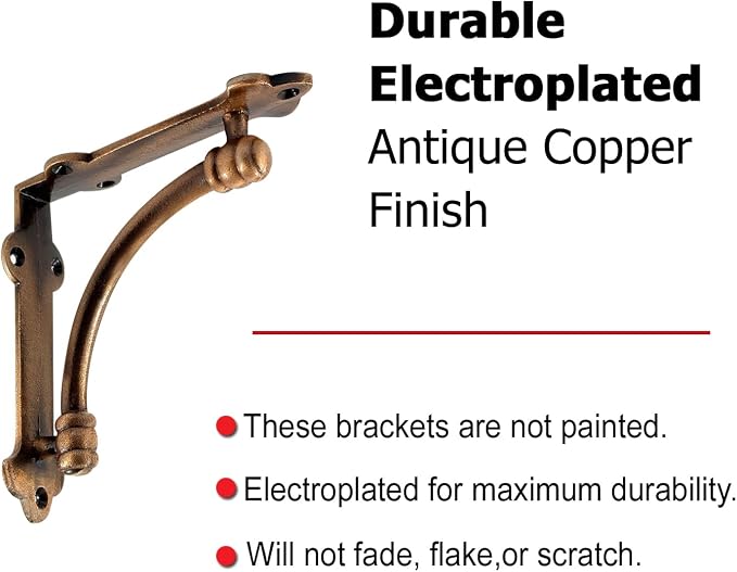 NACH Decorative Shelf Brackets, 4 Pack of 5.25 x 1.25 x 5.25 inch Copper Cast Iron Shelf Brackets - Decorative Brackets for Mounting - Industrial Style Brackets