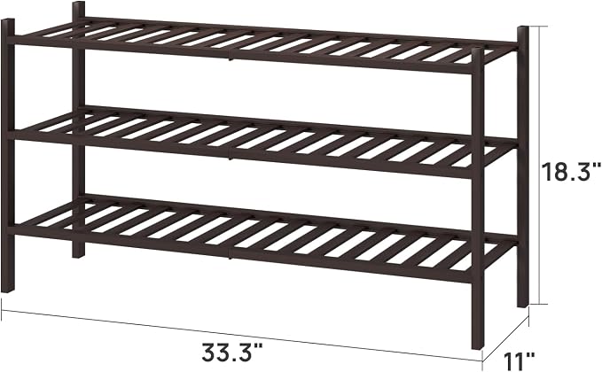 viewcare Long Shoe Rack, Bamboo Wood Shoe Rack for Closet, Entryway & Hallway, 3-Tier Stackable Shoe Shelf