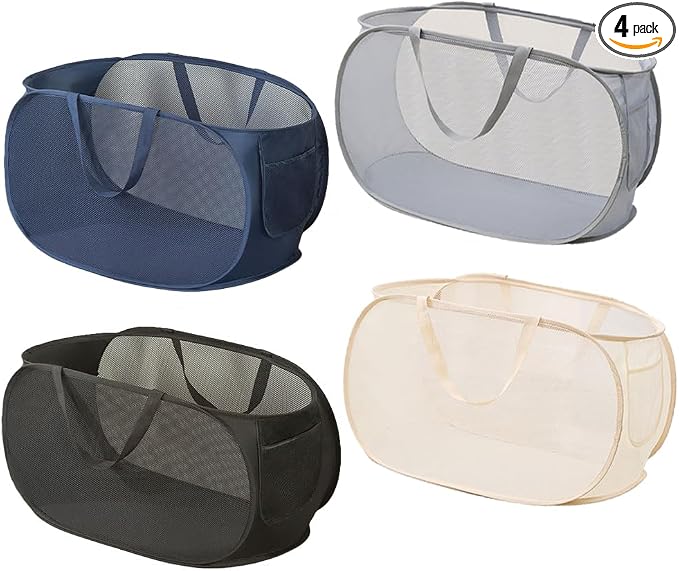 4 Pcs Collapsible Laundry Baskets, Opening Laundry Hamper, Foldable Laundry Basket, Dirty Clothes Basket for Clothes & Home Organization