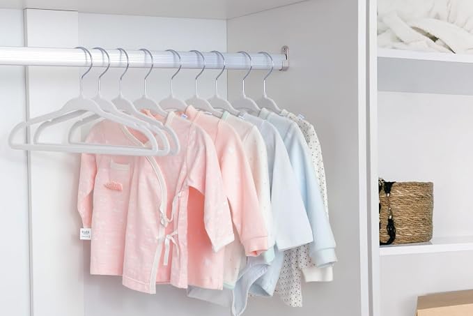 ManGotree Baby Velvet Clothes Hangers, 10.95'' Non-Slip Kids Hangers, Space Saving Hangers for Infant Toddler Children, 15 Pack (White)