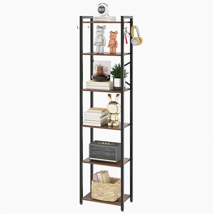 YMYNY Bookshelf, 6-Tier Ladder Shelf Organizer, Narrow Shelving Unit, Corner Storage Racks, Large Capacity Bookcase, for Home Office Living Room Balcony Bathroom, Metal Frame,HBC001H