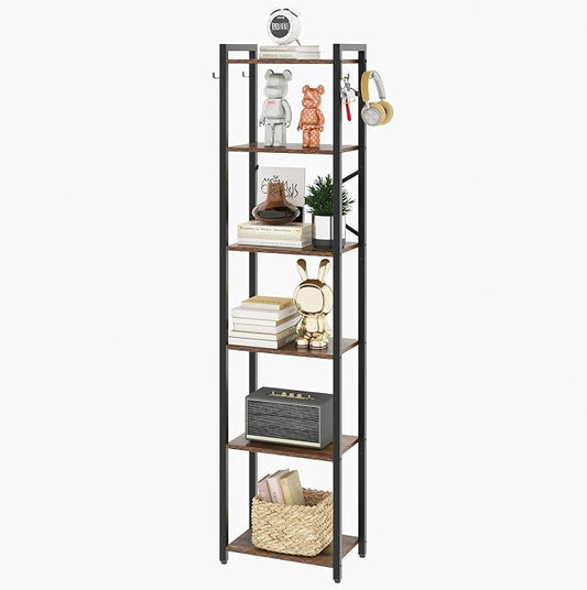 YMYNY Bookshelf, 6-Tier Ladder Shelf Organizer, Narrow Shelving Unit, Corner Storage Racks, Large Capacity Bookcase, for Home Office Living Room Balcony Bathroom, Metal Frame,HBC001H