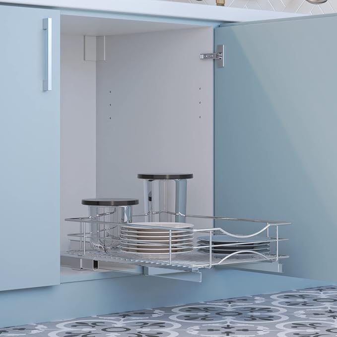 Home Zone Living Pull Out Kitchen Cabinet Organizer with Slide Out Drawer for Space Saving Storage, 14” W x 21” L | 21" x 14" x 5.55" with Effortless Slide-Out Access and Heavy-Duty Stability