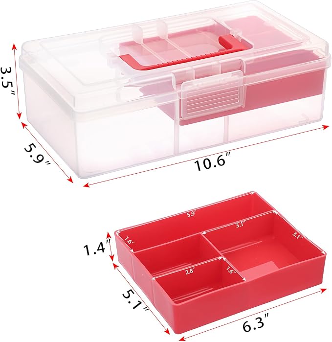 JUXYES Clear Art Craft Supply Storage Bin Sewing Box With Handle Lid | Plastic Carry Storage Box with Removable Tray, 2 Layers Portable Storage Case for Art Craft, Sewing, School Office Supplies