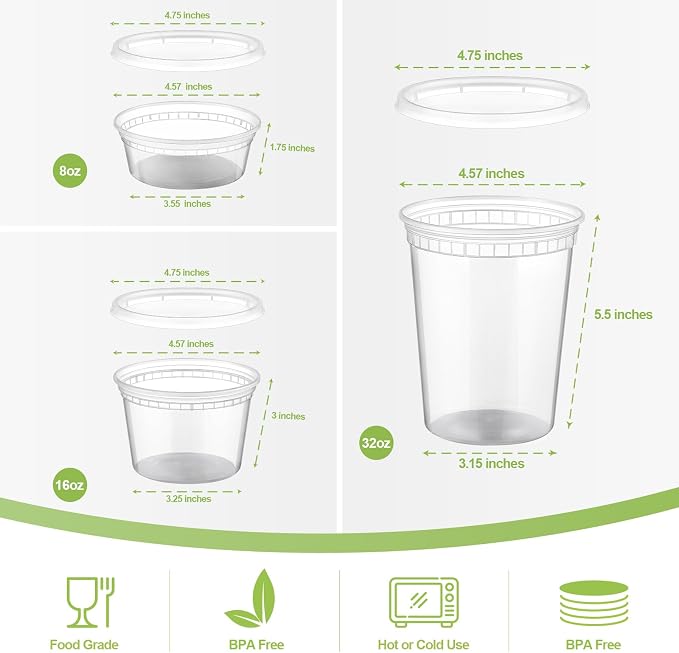 AOZITA 24 Sets Plastic Deli Food Containers With Lids, 8 oz 16oz 32oz Variety pack, Airtight Food Storage Containers, Freezer/Dishwasher/Microwave Safe, Soup Containers For Takeout Food Storage