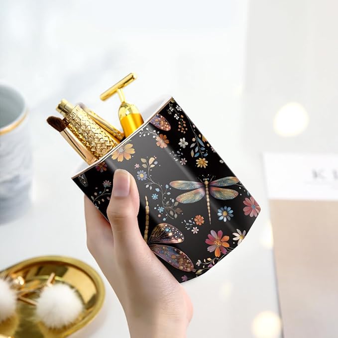 Pen Holder, Pencil Cup for Desk, Cute Desk Organizer, Durable Ceramic Decorative Makeup Brush Desktop Accessories, Stylish Stationery for Office, Home, Cute Dragonfly Pattern