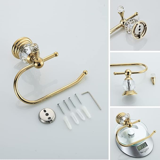 WOLIBEER Polished Gold Toilet Paper Holder, Brass Crystal Tissue Holder Bathroom Accessories Wall Mounted