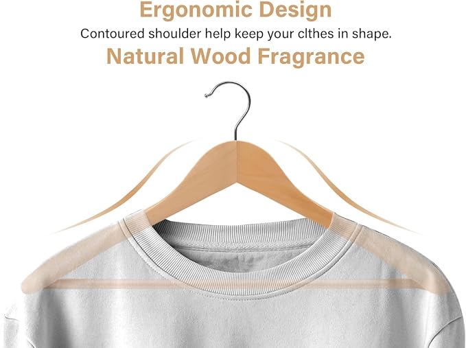 StorageWorks Wooden Hangers 10 Pack, Extra Wide Shoulder Wood Coat Hanger for Coats, Shirts, Jackets, Pants, Suits, Natural Wood Color