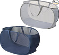 2 Piece Popup Mesh Laundry Basket Durable Handles Collapsible Laundry Baskets Folding Clothes Pastic Hamper for Laundry Room College Dorm (Gray/Navy Blue)