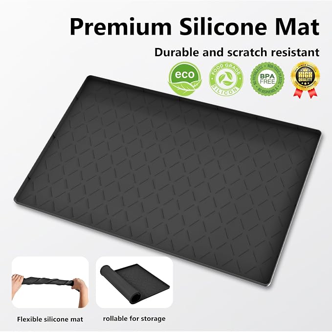 Mateeylife Under Sink Mats for Kitchen Waterproof 34"X22", Undersink Protectors，Silicone Mat Cabinet Liner, Under Sink Organizer for Bathroom and Kitchen，Boot Tray Pet Food Mat, Classic Black