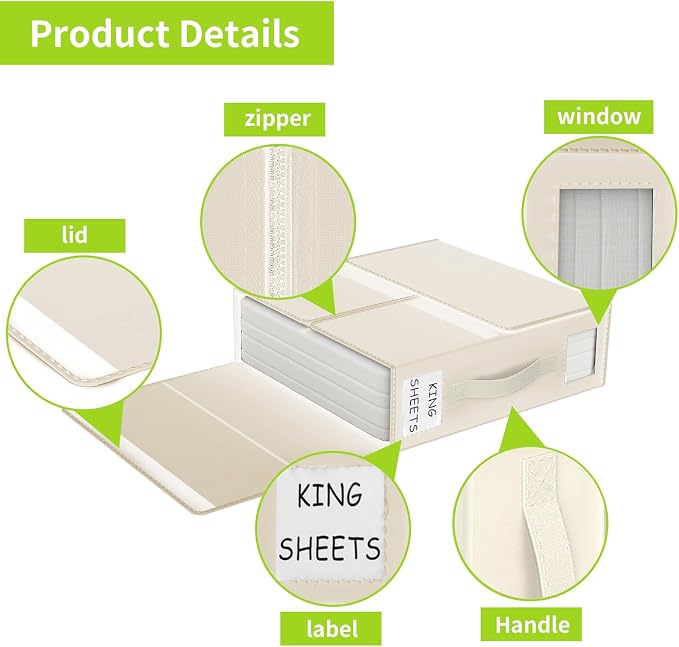 Aokeyee Foldable Bed Sheet Organizers and Storage - 4 Pack(Queen or King Size) Sheet Set Organizer for Bed Sheets,Pillowcases,Linen Closet Organizer for Bedding Clothes Towels(lvory)