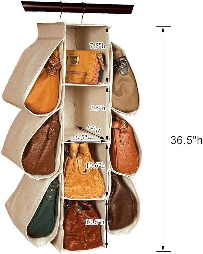 Hanging Purse Handbag Organizer Homewares Nonwoven 10 Pockets Hanging Closet Storage Bag